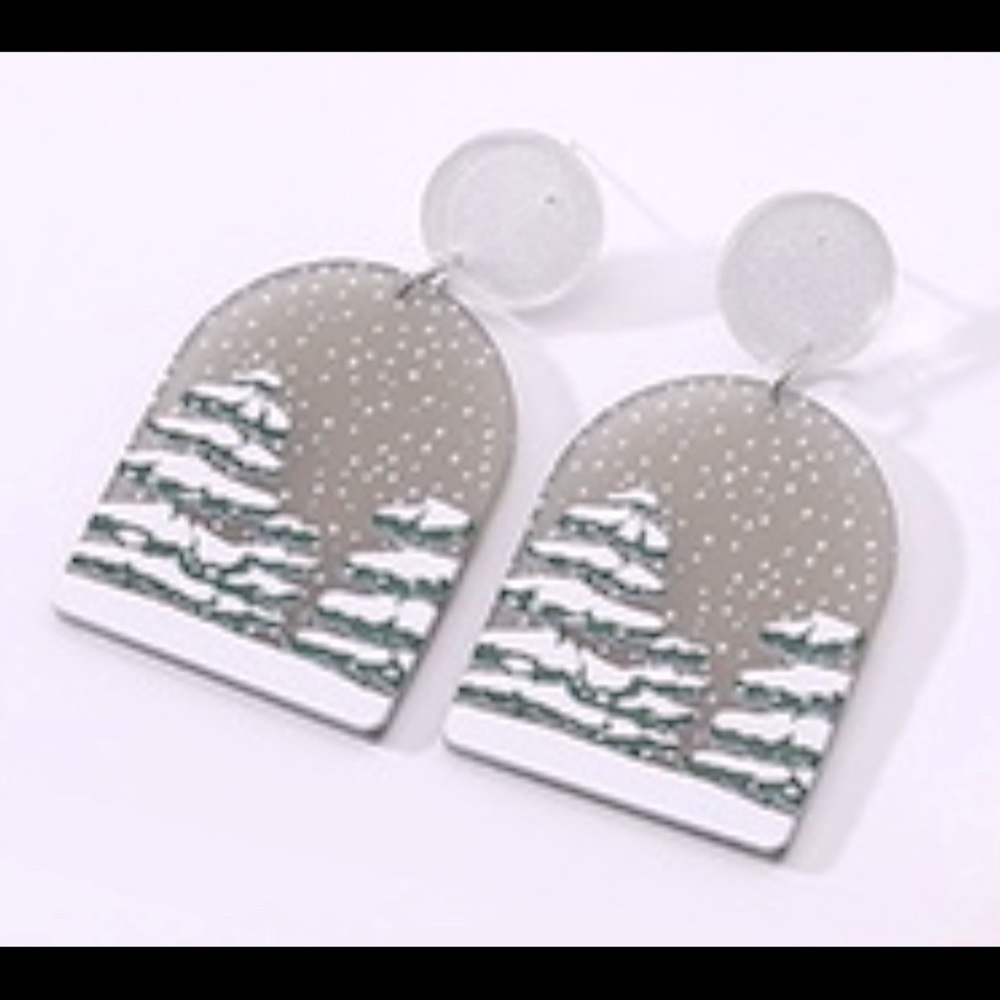 Acrylic statement Christmas tree snow earrings